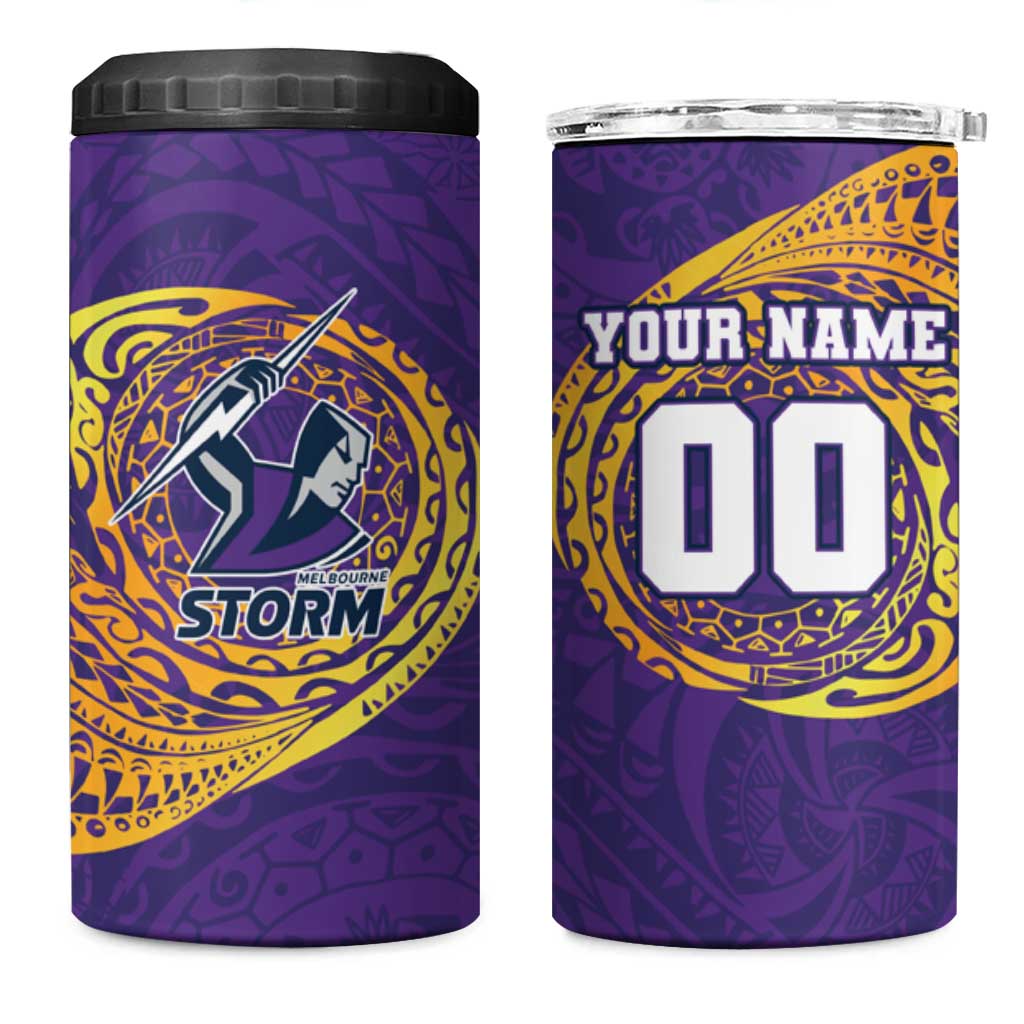 Personalized Melbourne Storm 4 in 1 Can Cooler Tumbler Polynesian Tribal Chest and Sleeve Tattoo