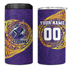 Personalized Melbourne Storm 4 in 1 Can Cooler Tumbler Polynesian Tribal Chest and Sleeve Tattoo