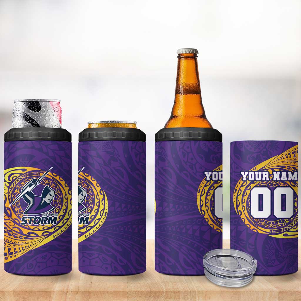 Personalized Melbourne Storm 4 in 1 Can Cooler Tumbler Polynesian Tribal Chest and Sleeve Tattoo
