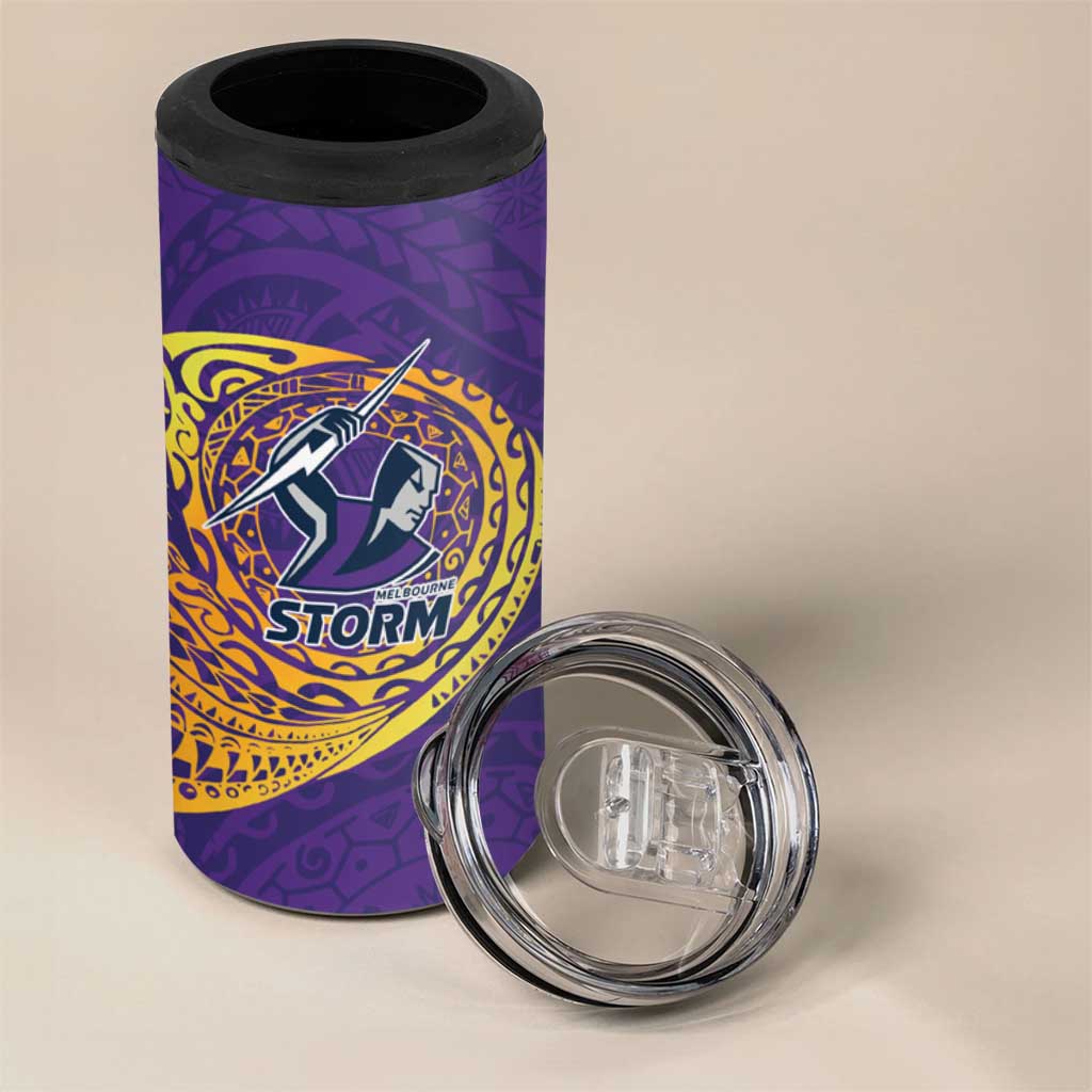 Personalized Melbourne Storm 4 in 1 Can Cooler Tumbler Polynesian Tribal Chest and Sleeve Tattoo