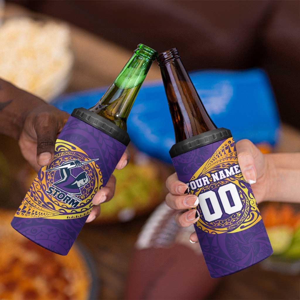 Personalized Melbourne Storm 4 in 1 Can Cooler Tumbler Polynesian Tribal Chest and Sleeve Tattoo