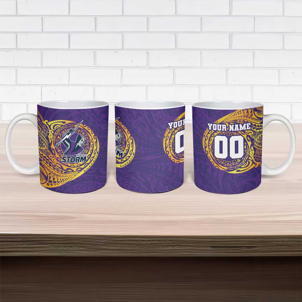 Personalized Melbourne Storm Ceramic Mug Polynesian Tribal Chest and Sleeve Tattoo