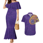 Personalized Melbourne Storm Couples Matching Mermaid Dress and Hawaiian Shirt Polynesian Tribal Chest and Sleeve Tattoo