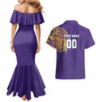 Personalized Melbourne Storm Couples Matching Mermaid Dress and Hawaiian Shirt Polynesian Tribal Chest and Sleeve Tattoo