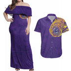 Personalized Melbourne Storm Couples Matching Off Shoulder Maxi Dress and Hawaiian Shirt Polynesian Tribal Chest and Sleeve Tattoo