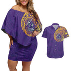 Personalized Melbourne Storm Couples Matching Off Shoulder Short Dress and Hawaiian Shirt Polynesian Tribal Chest and Sleeve Tattoo