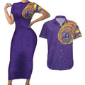 Personalized Melbourne Storm Couples Matching Short Sleeve Bodycon Dress and Hawaiian Shirt Polynesian Tribal Chest and Sleeve Tattoo