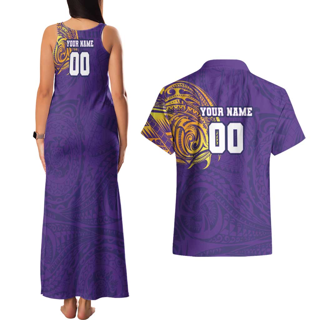 Personalized Melbourne Storm Couples Matching Tank Maxi Dress and Hawaiian Shirt Polynesian Tribal Chest and Sleeve Tattoo