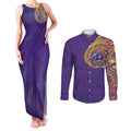 Personalized Melbourne Storm Couples Matching Tank Maxi Dress and Long Sleeve Button Shirt Polynesian Tribal Chest and Sleeve Tattoo