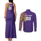 Personalized Melbourne Storm Couples Matching Tank Maxi Dress and Long Sleeve Button Shirt Polynesian Tribal Chest and Sleeve Tattoo