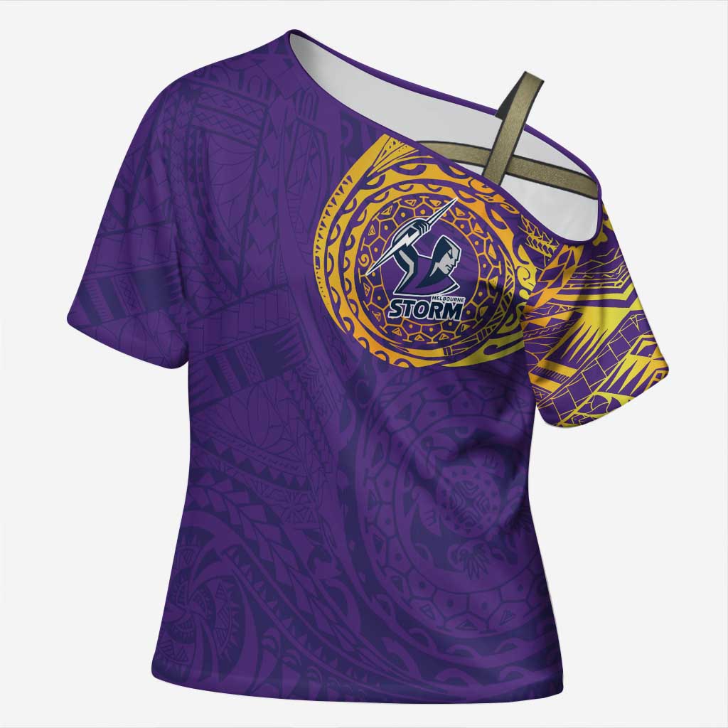 Personalized Melbourne Storm Cross Shoulder Shirt Polynesian Tribal Chest and Sleeve Tattoo