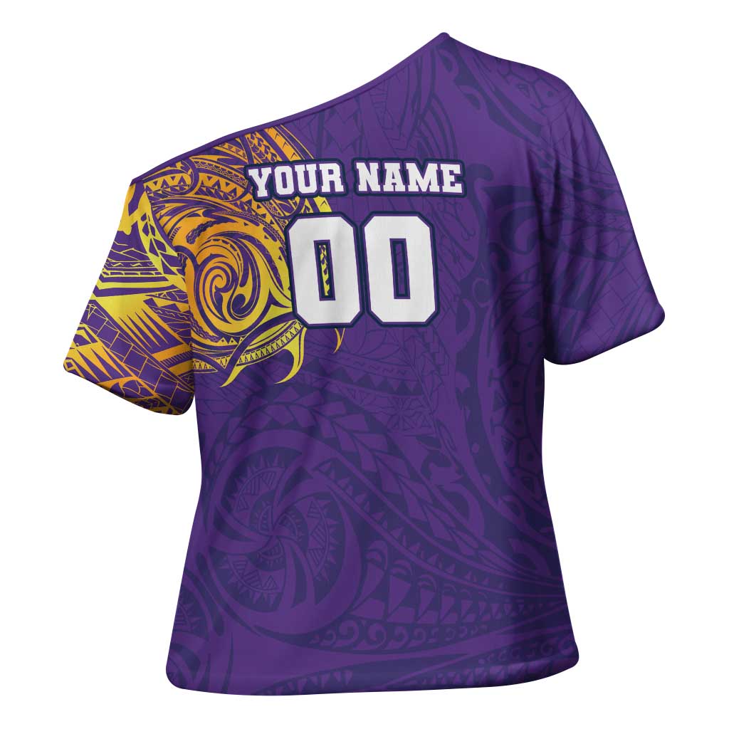 Personalized Melbourne Storm Cross Shoulder Shirt Polynesian Tribal Chest and Sleeve Tattoo