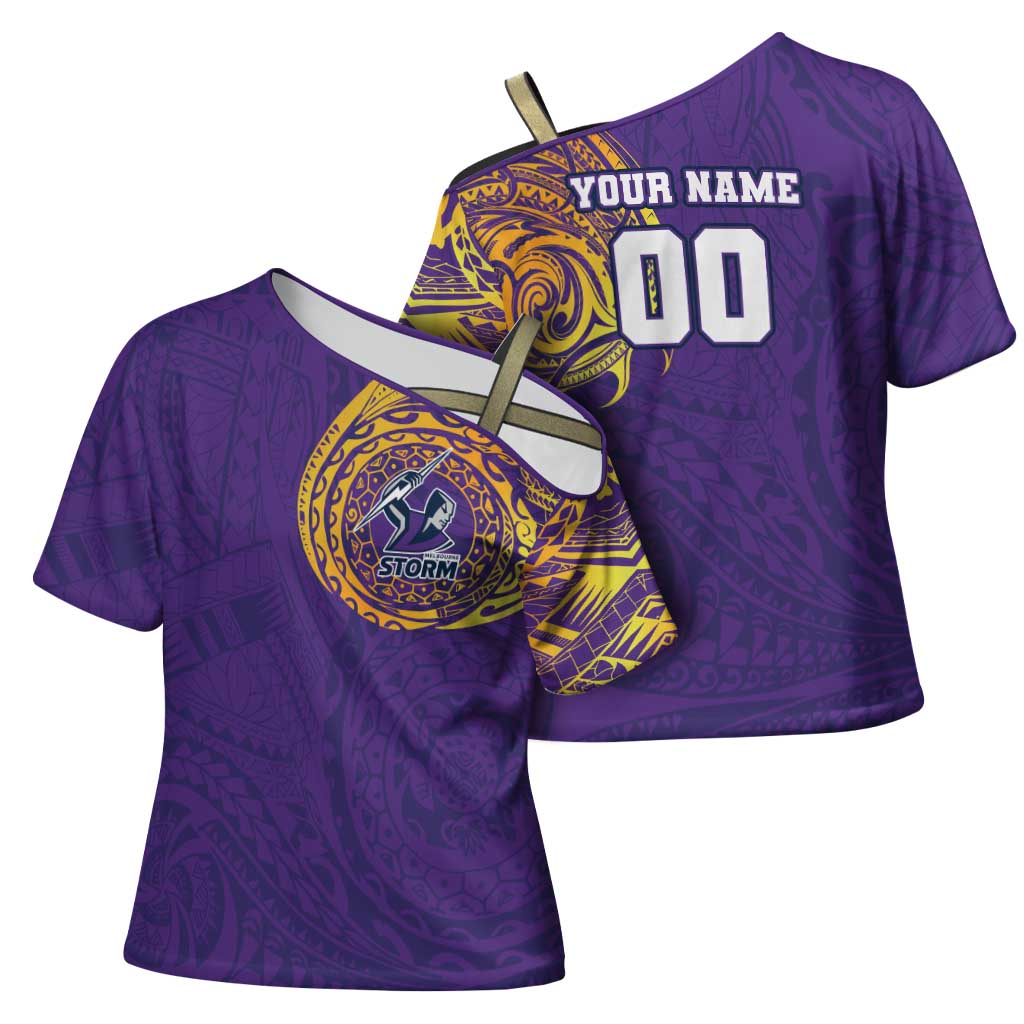 Personalized Melbourne Storm Cross Shoulder Shirt Polynesian Tribal Chest and Sleeve Tattoo