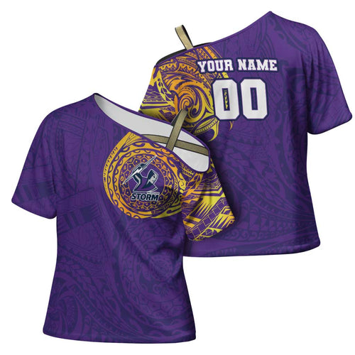 Personalized Melbourne Storm Cross Shoulder Shirt Polynesian Tribal Chest and Sleeve Tattoo
