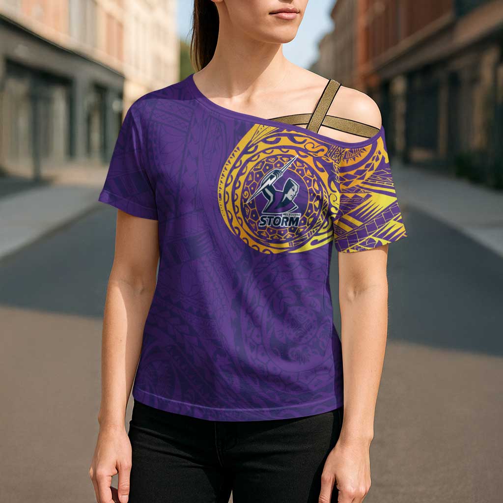 Personalized Melbourne Storm Cross Shoulder Shirt Polynesian Tribal Chest and Sleeve Tattoo