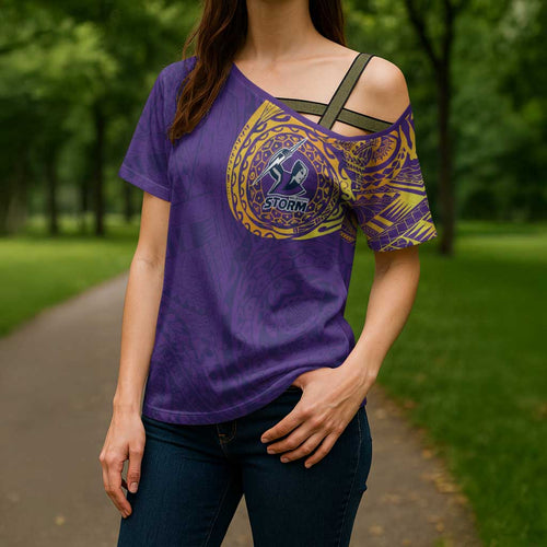 Personalized Melbourne Storm Cross Shoulder Shirt Polynesian Tribal Chest and Sleeve Tattoo