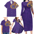 Personalized Melbourne Storm Family Matching Long Sleeve Bodycon Dress and Hawaiian Shirt Polynesian Tribal Chest and Sleeve Tattoo