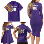 Personalized Melbourne Storm Family Matching Long Sleeve Bodycon Dress and Hawaiian Shirt Polynesian Tribal Chest and Sleeve Tattoo