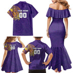 Personalized Melbourne Storm Family Matching Mermaid Dress and Hawaiian Shirt Polynesian Tribal Chest and Sleeve Tattoo