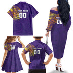 Personalized Melbourne Storm Family Matching Off The Shoulder Long Sleeve Dress and Hawaiian Shirt Polynesian Tribal Chest and Sleeve Tattoo
