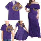Personalized Melbourne Storm Family Matching Off Shoulder Maxi Dress and Hawaiian Shirt Polynesian Tribal Chest and Sleeve Tattoo