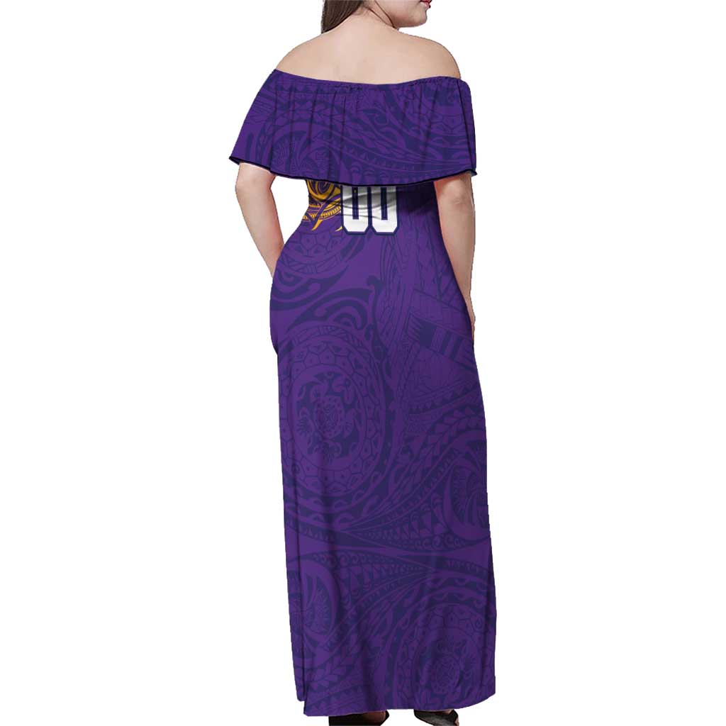 Personalized Melbourne Storm Family Matching Off Shoulder Maxi Dress and Hawaiian Shirt Polynesian Tribal Chest and Sleeve Tattoo