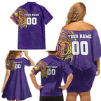 Personalized Melbourne Storm Family Matching Off Shoulder Short Dress and Hawaiian Shirt Polynesian Tribal Chest and Sleeve Tattoo