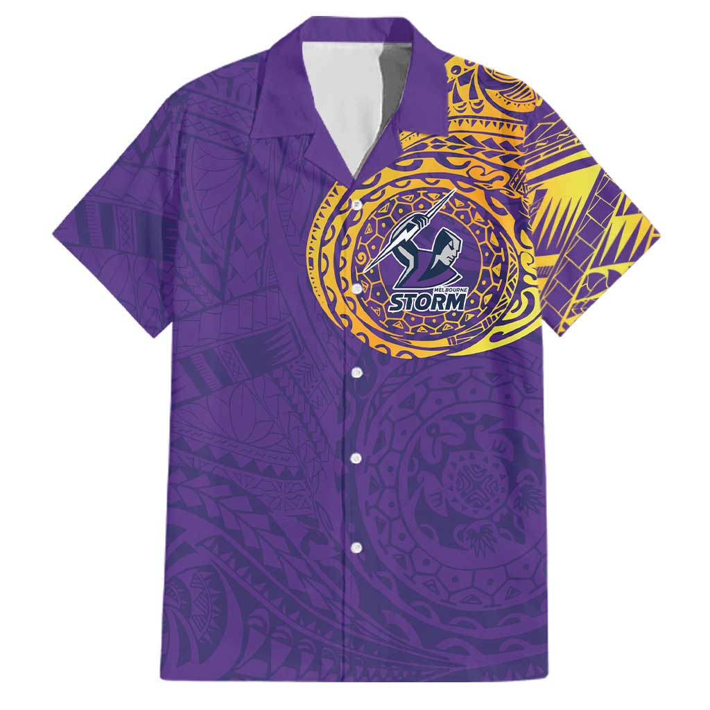 Personalized Melbourne Storm Family Matching Off Shoulder Short Dress and Hawaiian Shirt Polynesian Tribal Chest and Sleeve Tattoo