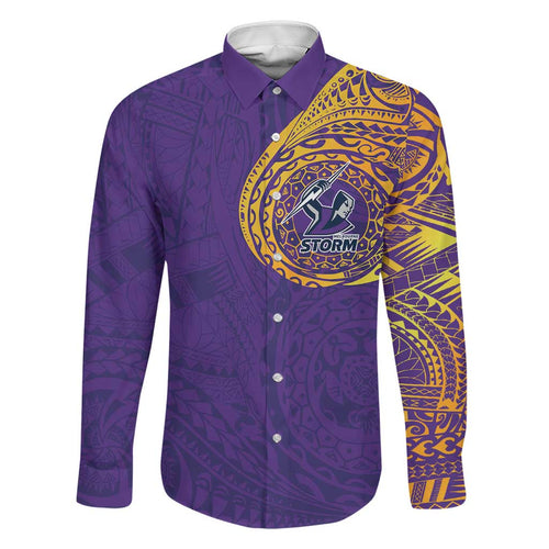 Personalized Melbourne Storm Family Matching Off Shoulder Short Dress and Hawaiian Shirt Polynesian Tribal Chest and Sleeve Tattoo