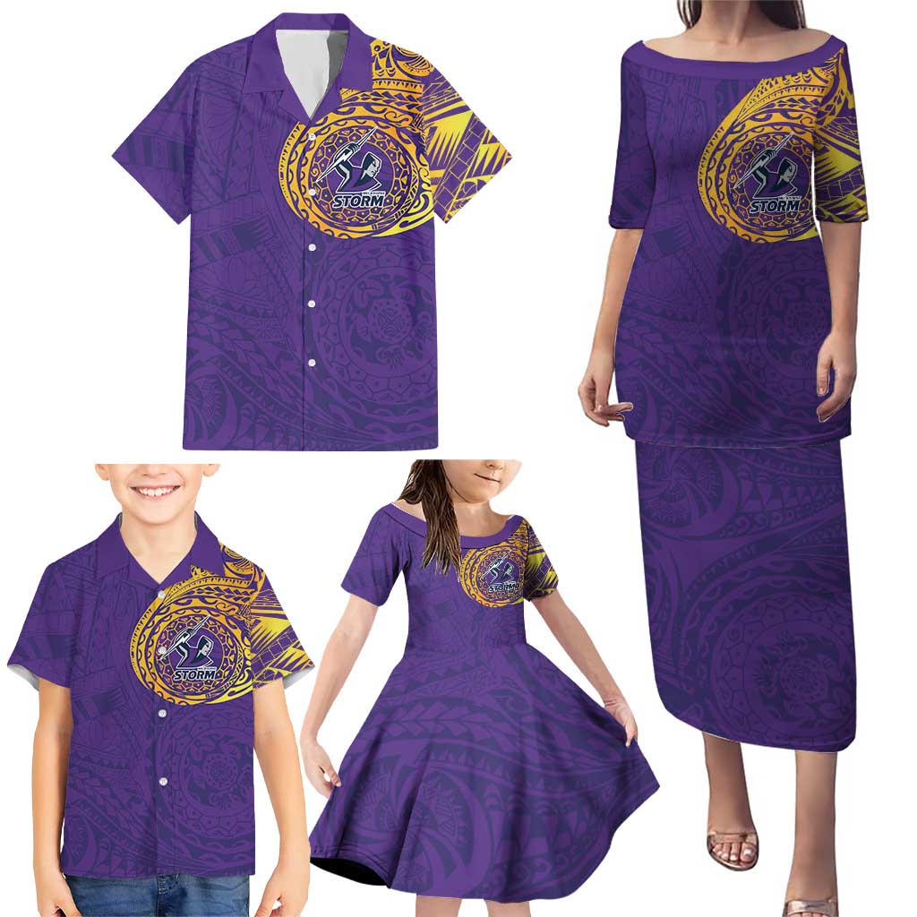 Personalized Melbourne Storm Family Matching Puletasi and Hawaiian Shirt Polynesian Tribal Chest and Sleeve Tattoo