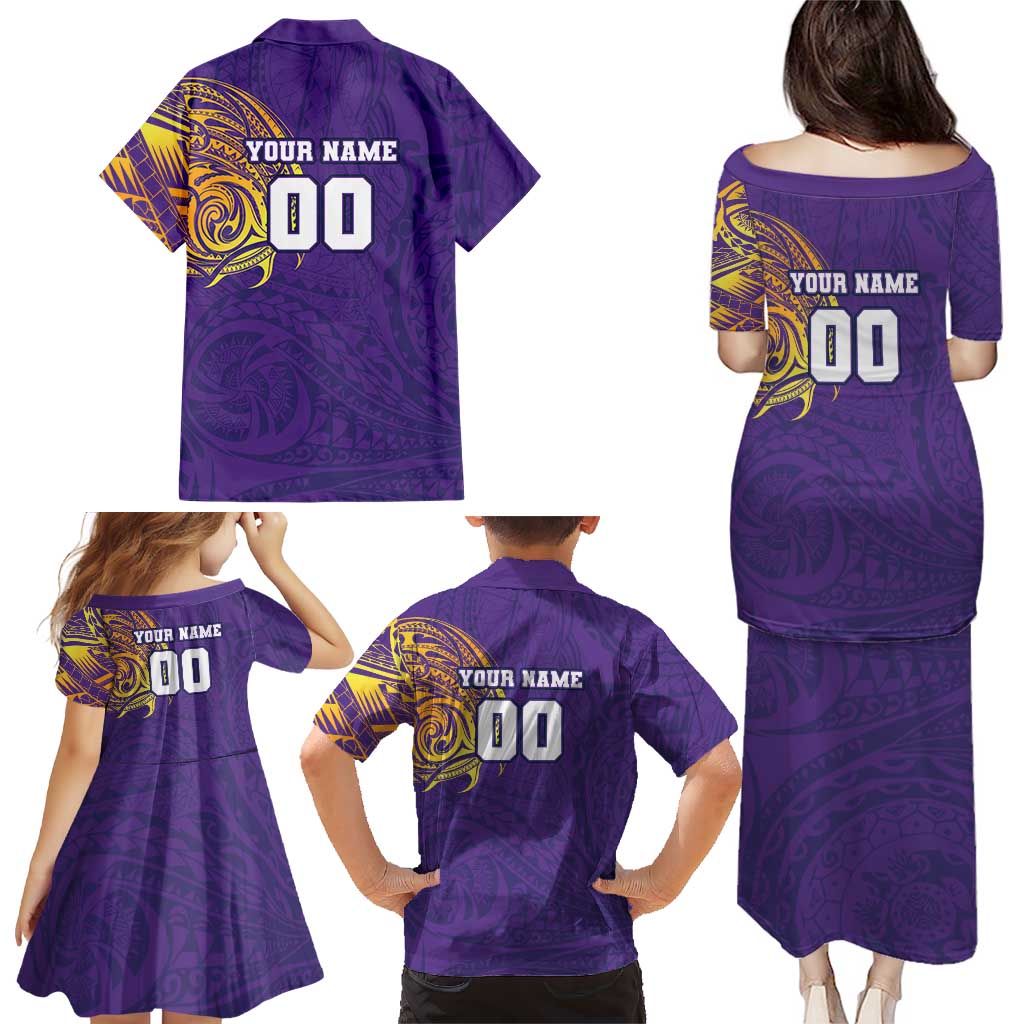 Personalized Melbourne Storm Family Matching Puletasi and Hawaiian Shirt Polynesian Tribal Chest and Sleeve Tattoo