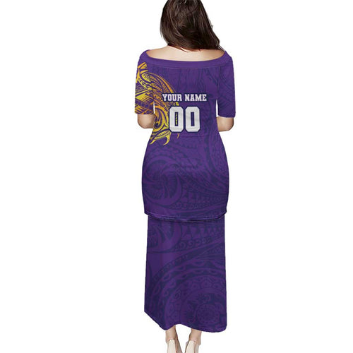 Personalized Melbourne Storm Family Matching Puletasi and Hawaiian Shirt Polynesian Tribal Chest and Sleeve Tattoo