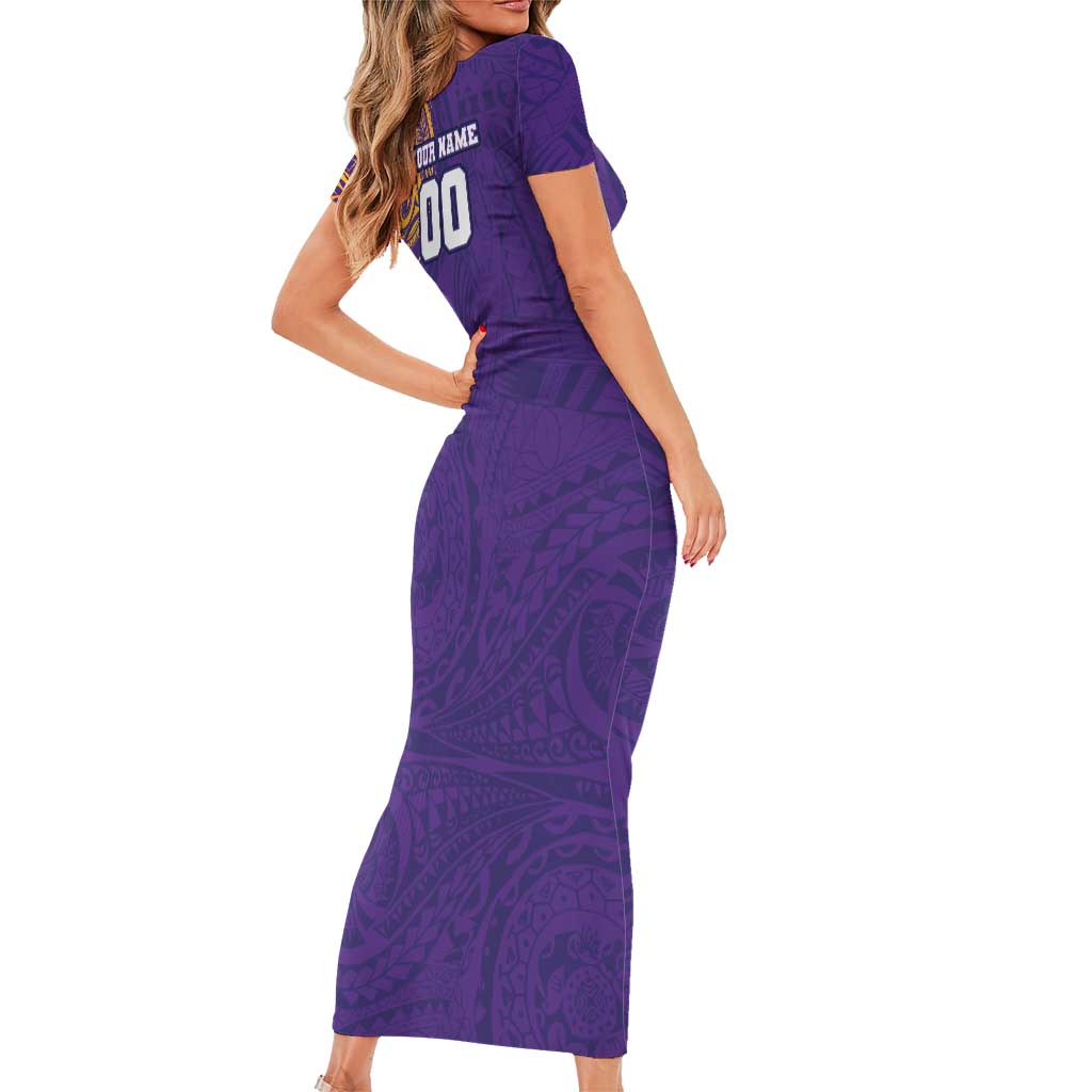 Personalized Melbourne Storm Family Matching Short Sleeve Bodycon Dress and Hawaiian Shirt Polynesian Tribal Chest and Sleeve Tattoo