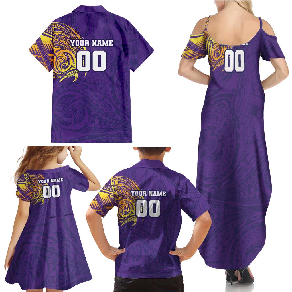 Personalized Melbourne Storm Family Matching Summer Maxi Dress and Hawaiian Shirt Polynesian Tribal Chest and Sleeve Tattoo