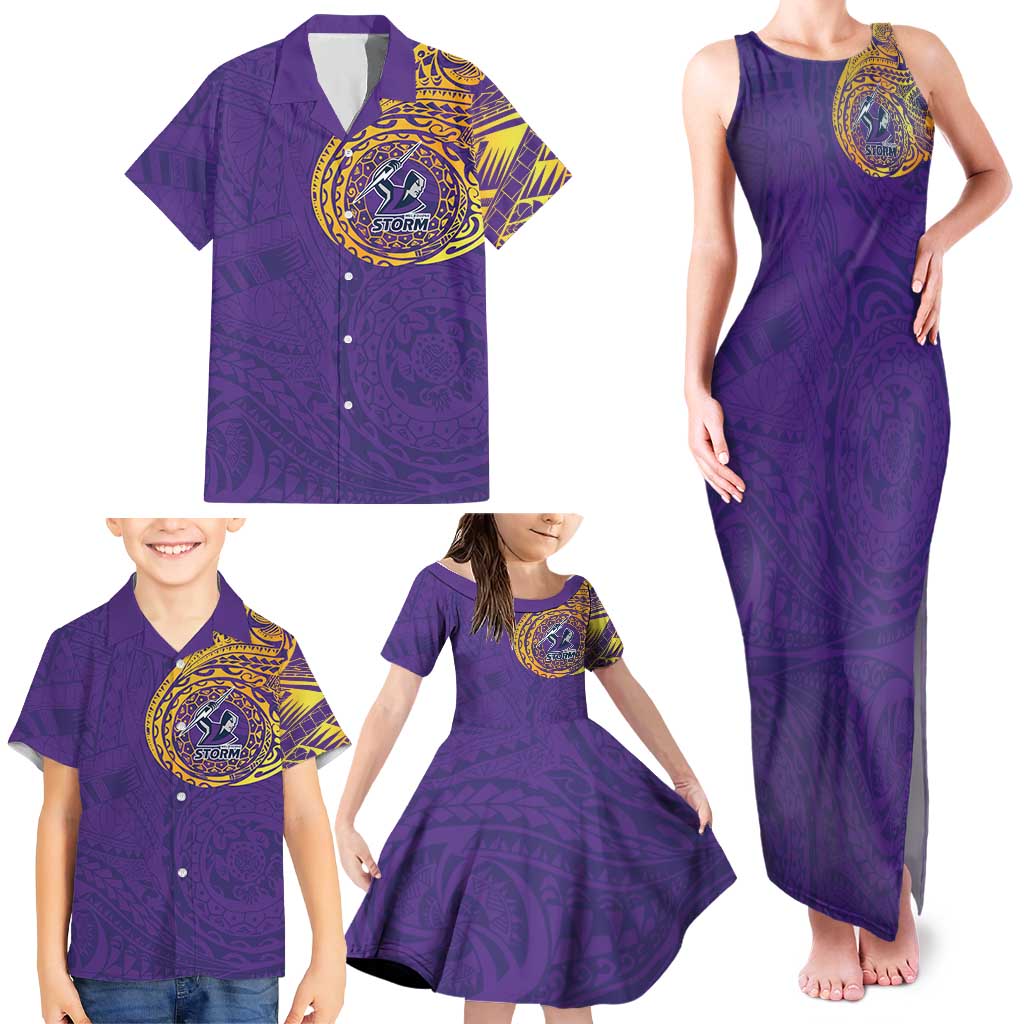 Personalized Melbourne Storm Family Matching Tank Maxi Dress and Hawaiian Shirt Polynesian Tribal Chest and Sleeve Tattoo