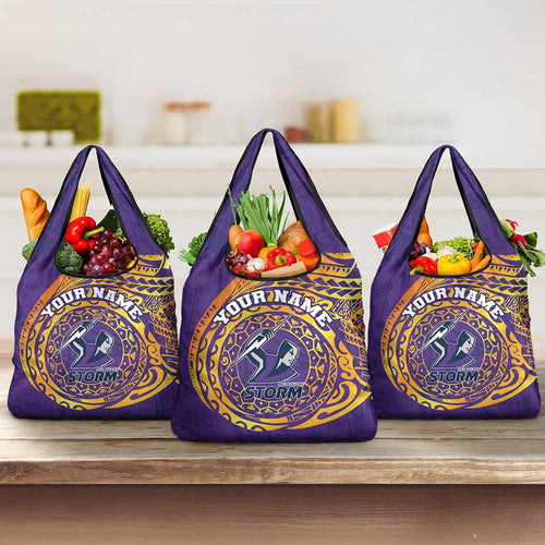 Personalized Melbourne Storm Grocery Bag Polynesian Tribal Chest and Sleeve Tattoo