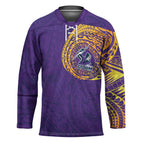 Personalized Melbourne Storm Hockey Jersey Polynesian Tribal Chest and Sleeve Tattoo