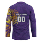 Personalized Melbourne Storm Hockey Jersey Polynesian Tribal Chest and Sleeve Tattoo