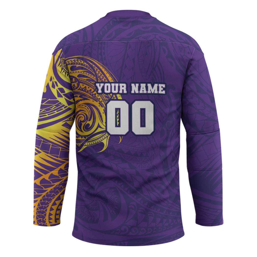 Personalized Melbourne Storm Hockey Jersey Polynesian Tribal Chest and Sleeve Tattoo