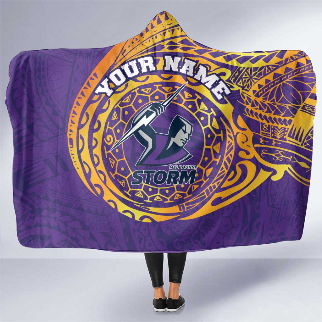 Personalized Melbourne Storm Hooded Blanket Polynesian Tribal Chest and Sleeve Tattoo