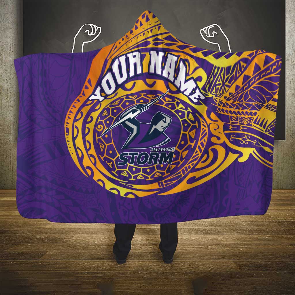 Personalized Melbourne Storm Hooded Blanket Polynesian Tribal Chest and Sleeve Tattoo