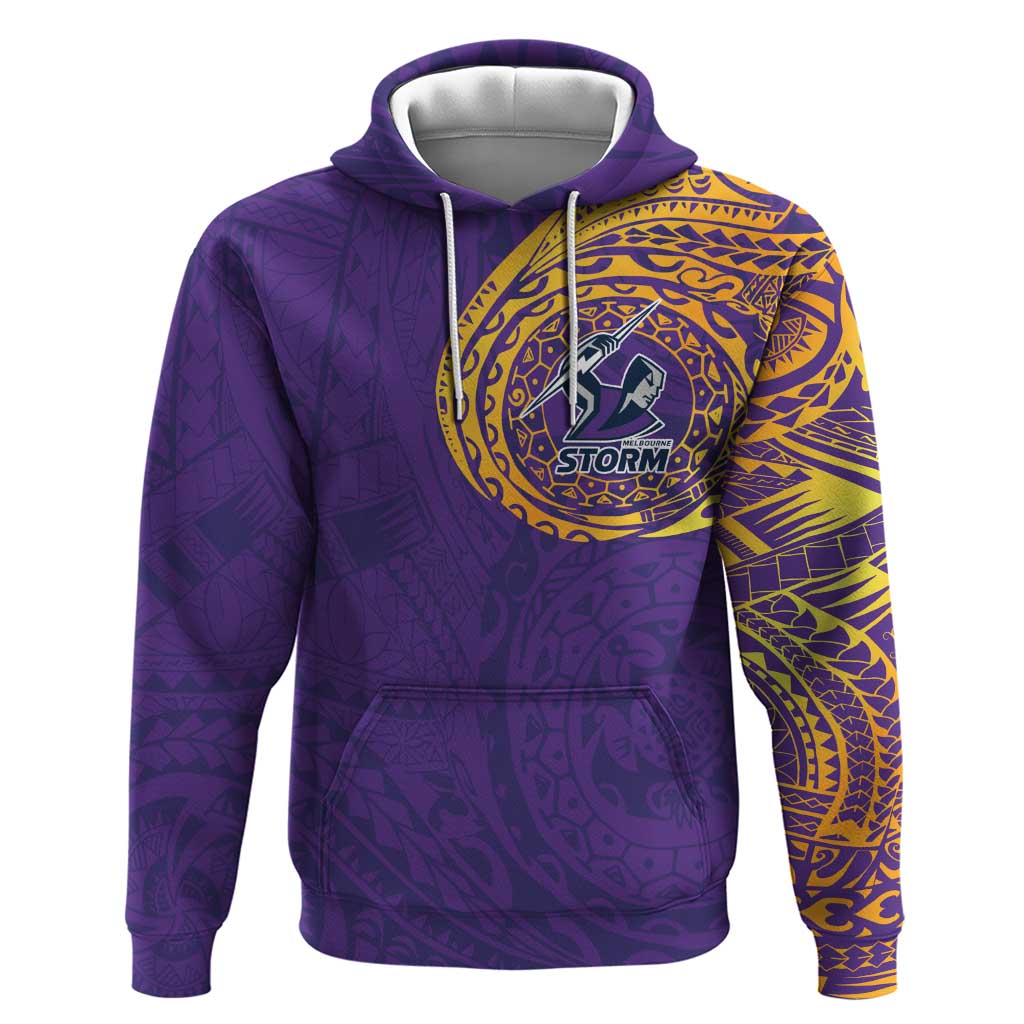 Personalized Melbourne Storm Hoodie Polynesian Tribal Chest and Sleeve Tattoo
