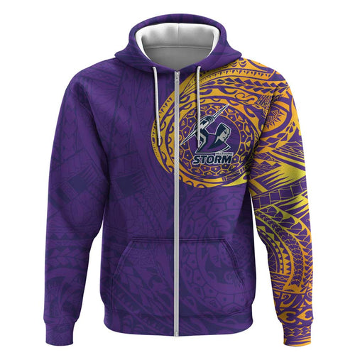 Personalized Melbourne Storm Hoodie Polynesian Tribal Chest and Sleeve Tattoo