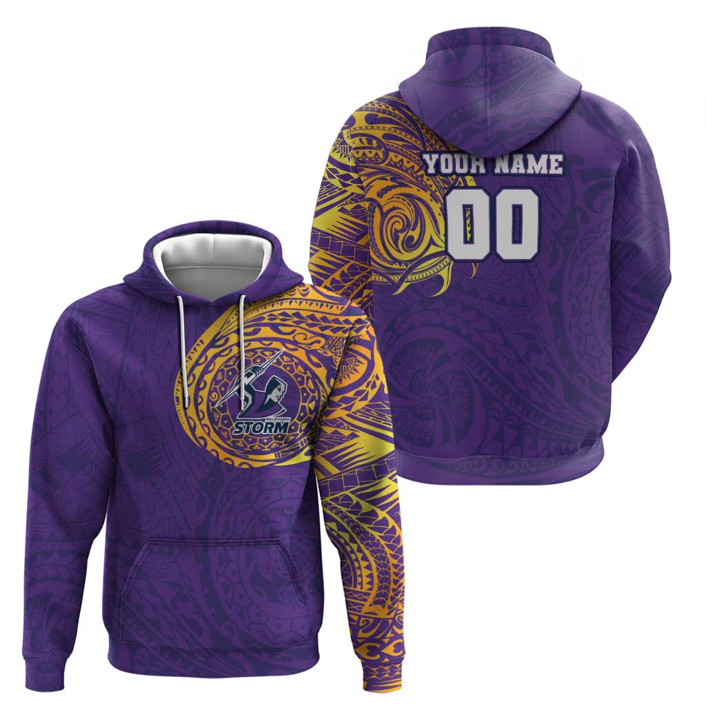 Personalized Melbourne Storm Hoodie Polynesian Tribal Chest and Sleeve Tattoo