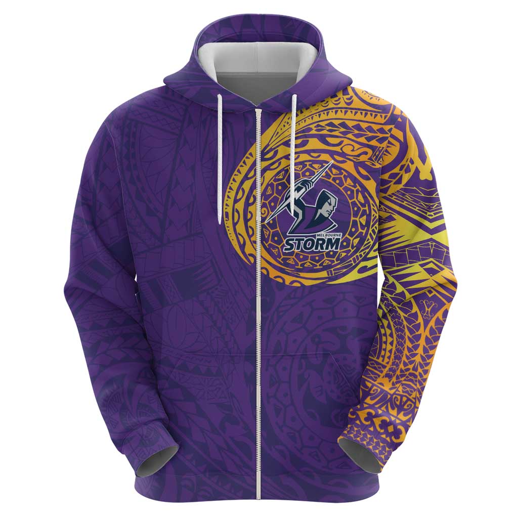 Personalized Melbourne Storm Hoodie Polynesian Tribal Chest and Sleeve Tattoo