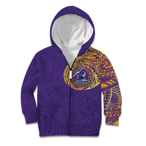 Personalized Melbourne Storm Kid Hoodie Polynesian Tribal Chest and Sleeve Tattoo
