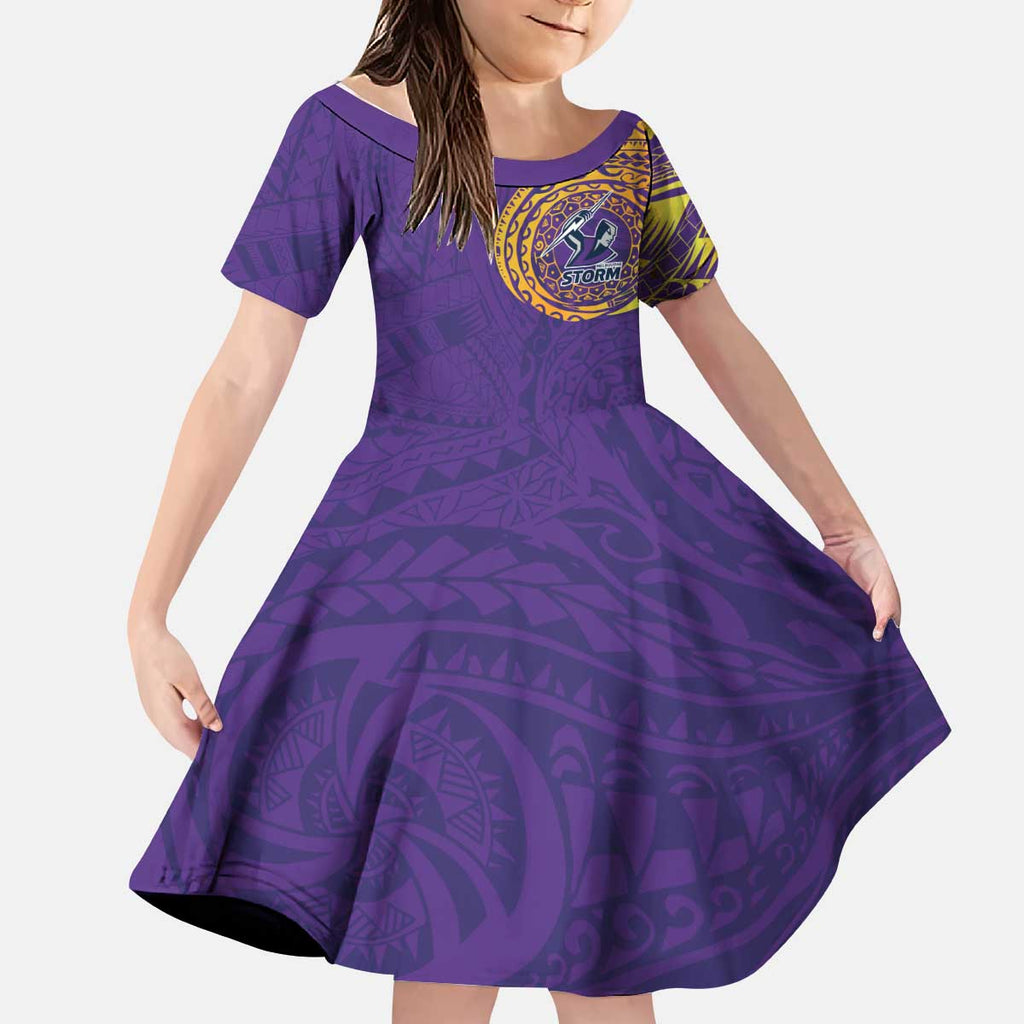 Personalized Melbourne Storm Kid Short Sleeve Dress Polynesian Tribal Chest and Sleeve Tattoo