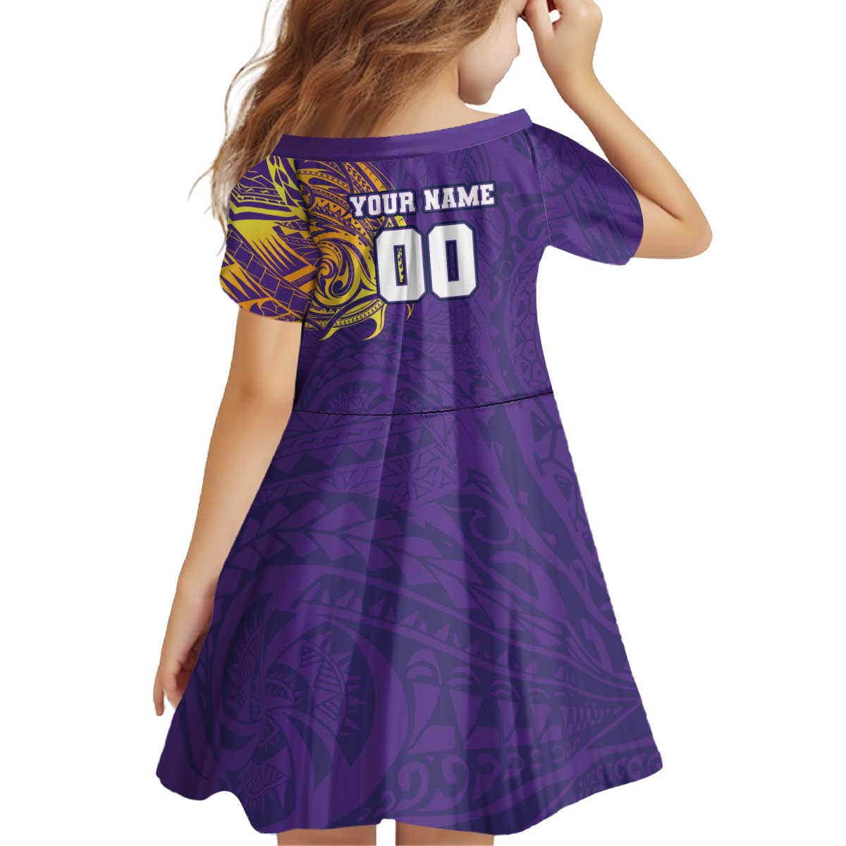 Personalized Melbourne Storm Kid Short Sleeve Dress Polynesian Tribal Chest and Sleeve Tattoo
