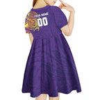 Personalized Melbourne Storm Kid Short Sleeve Dress Polynesian Tribal Chest and Sleeve Tattoo