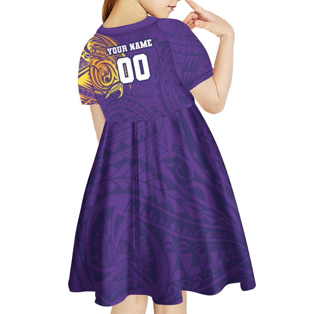 Personalized Melbourne Storm Kid Short Sleeve Dress Polynesian Tribal Chest and Sleeve Tattoo